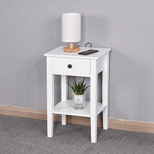 Henf Elegante mesita de noche con cajón y estante de almacenamiento, moderna...