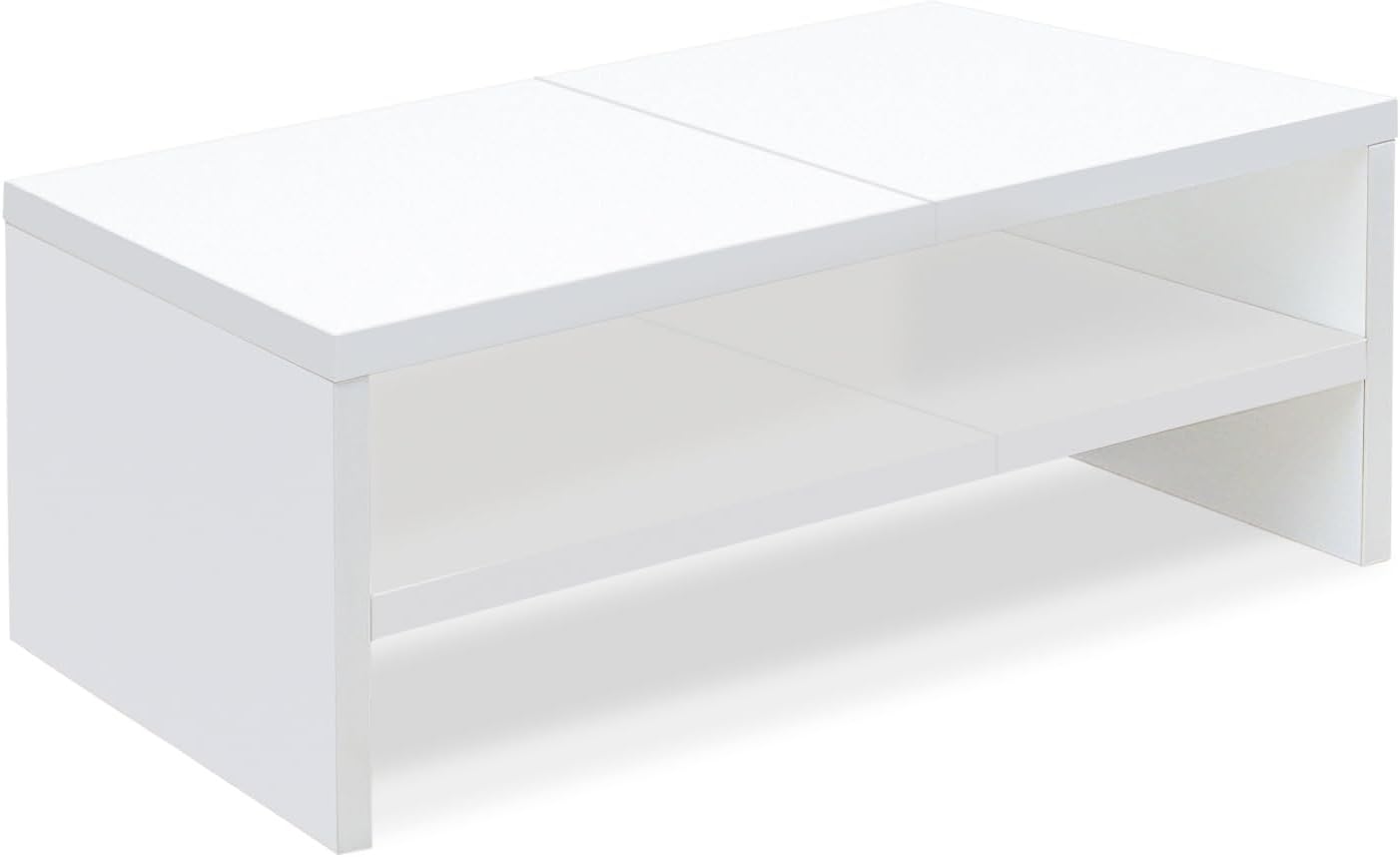 Soporte de madera para monitor de 2 niveles, soporte blanco para computadora