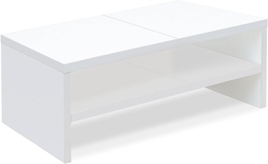 Soporte de madera para monitor de 2 niveles, soporte blanco para computadora