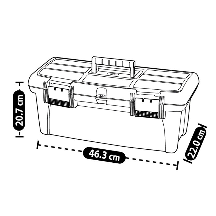 Caja Herramientas 18" con Tapa Organizadora Cerradura Plástica Negro