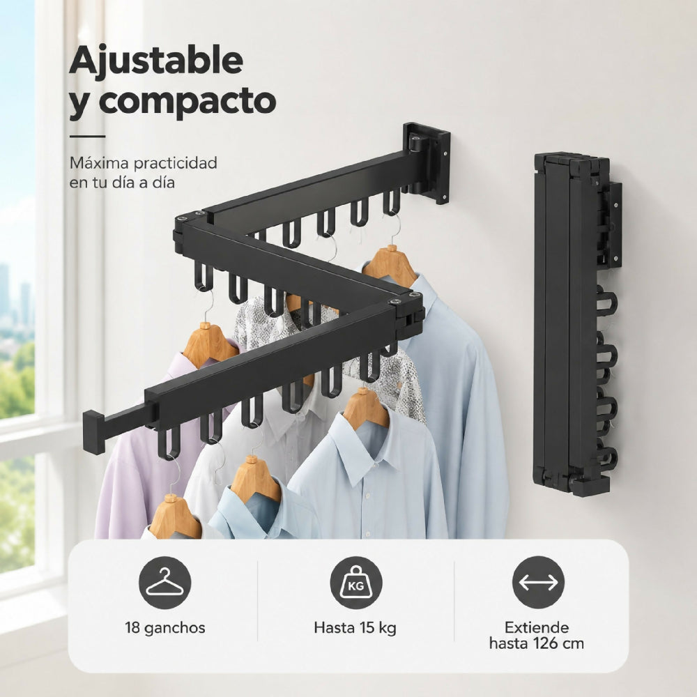 Colgador De Ropa Plegable Aluminio Negro Para Hogar Y Lavanderia Tendedero