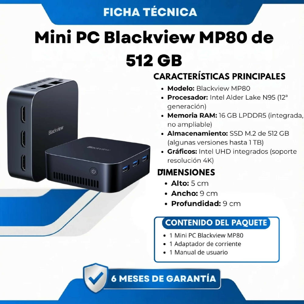 Mini PC Blackview MP80 512GB Para Oficina Y Teletrabajo
