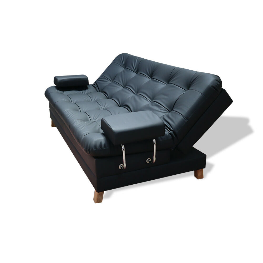 Sofacama Rouss Tipo Cuero Negro Con Brazos Extraibles + Cojines