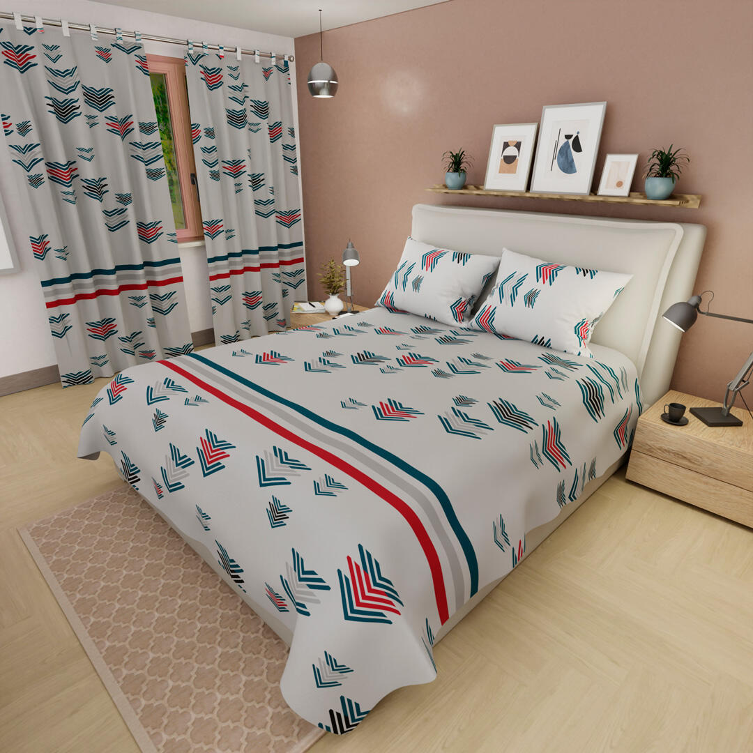 Juego De Sábanas Con Cortinas Flechas En Fondo Blanco Ultra Suave