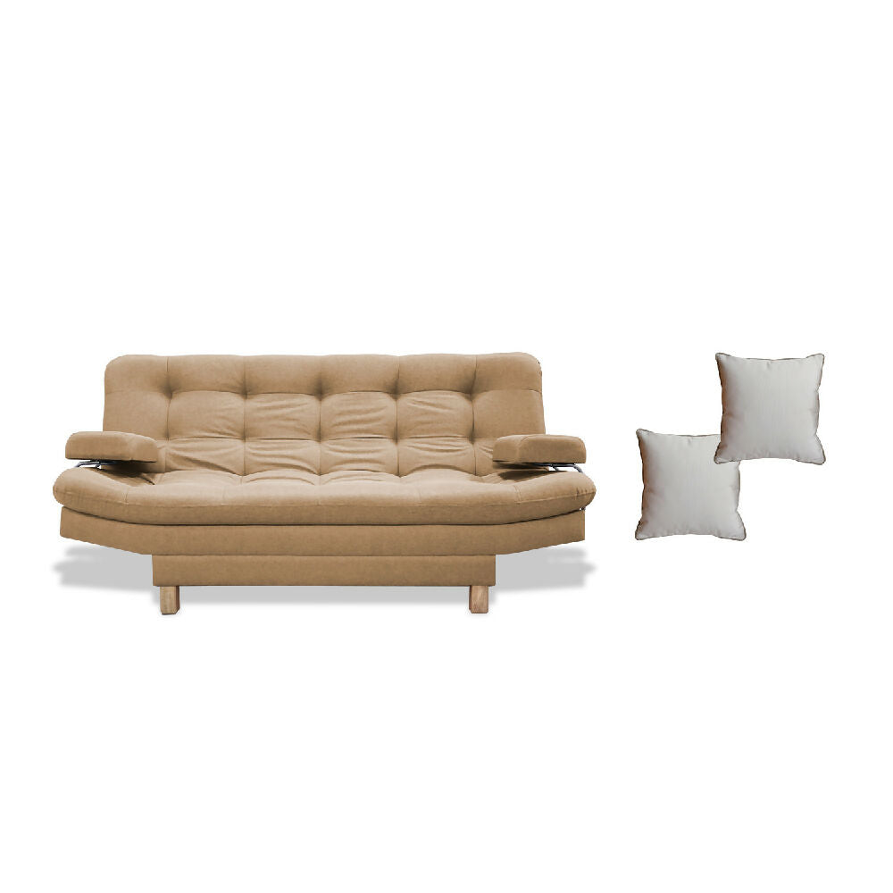 Sofacama Brunner 3 Posiciones Con Brazos extraíbles Camel + Cojines Decorativos