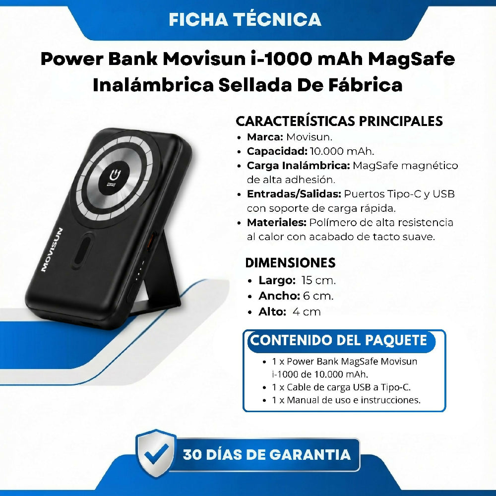 Power Bank Movisun 10000 Mah MagSafe Inalámbrica