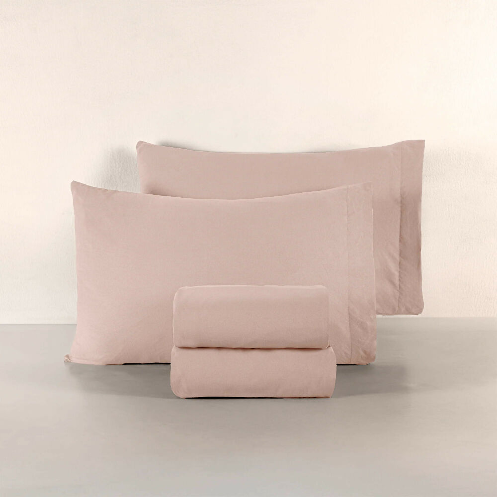 Sábanas Viasoft Washed Rosa, para Cama Doble