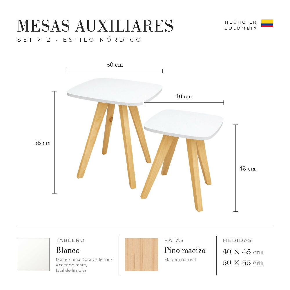 Mesa Auxiliar Nórdica Cuadrada - Set x 2 - Mediana & Grande