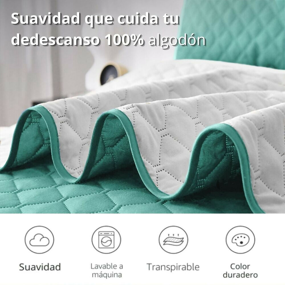Colcha sencilla doble faz gris verde