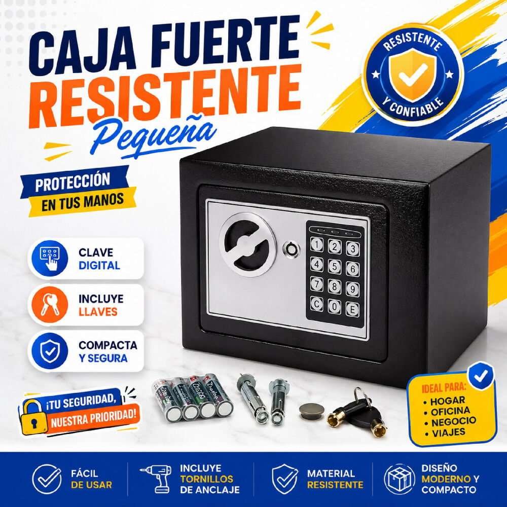 Caja Fuerte Digital De Seguridad Con Teclado Numérico Y Llave De Emergencia 17x17x23cm