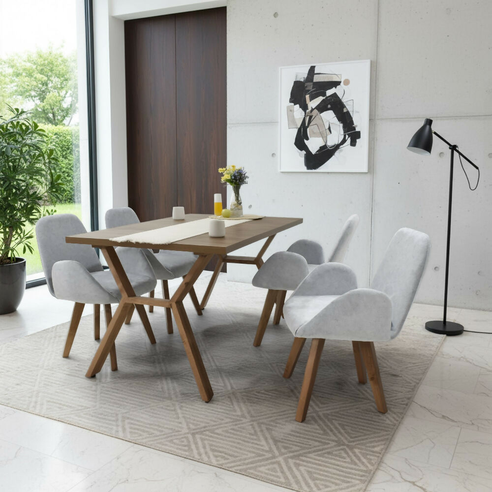 Silla de comedor Mao 63x60x86 Tela Plata Matiz Caoba