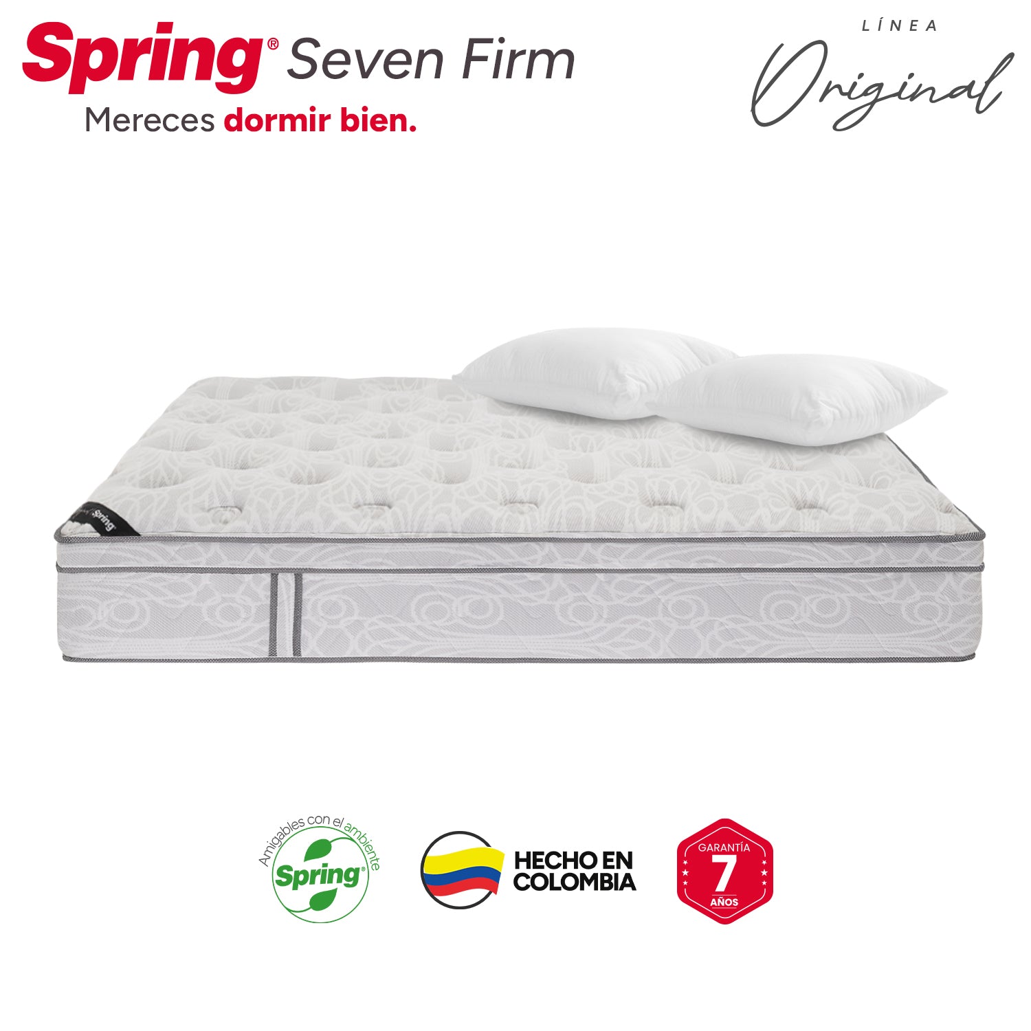 Combo Colchón Spring  Seven Firm Queen 160X190 Cm +  Set Almohada Siliconada