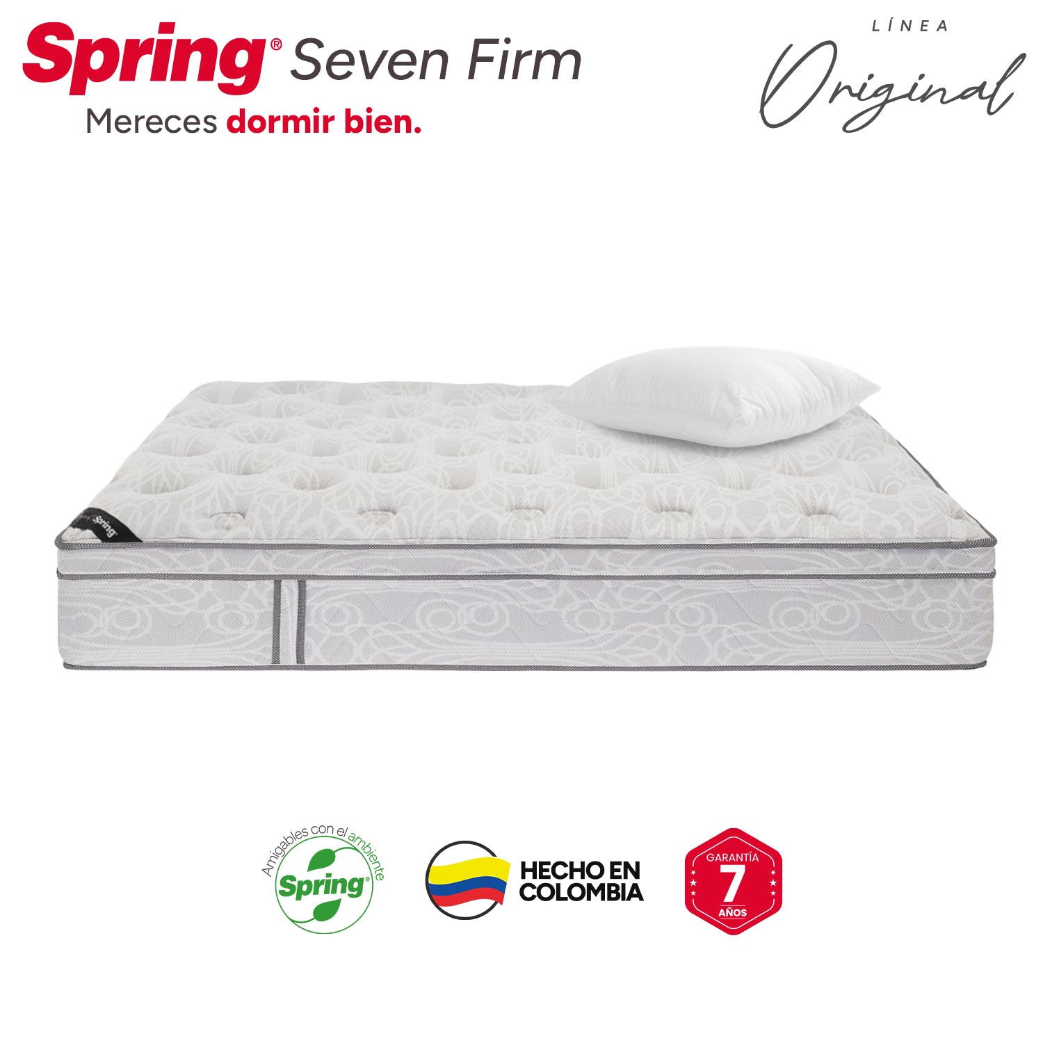 Combo Colchón Spring  Seven Firm Doble 140X190 Cm +  Set Almohada Siliconada