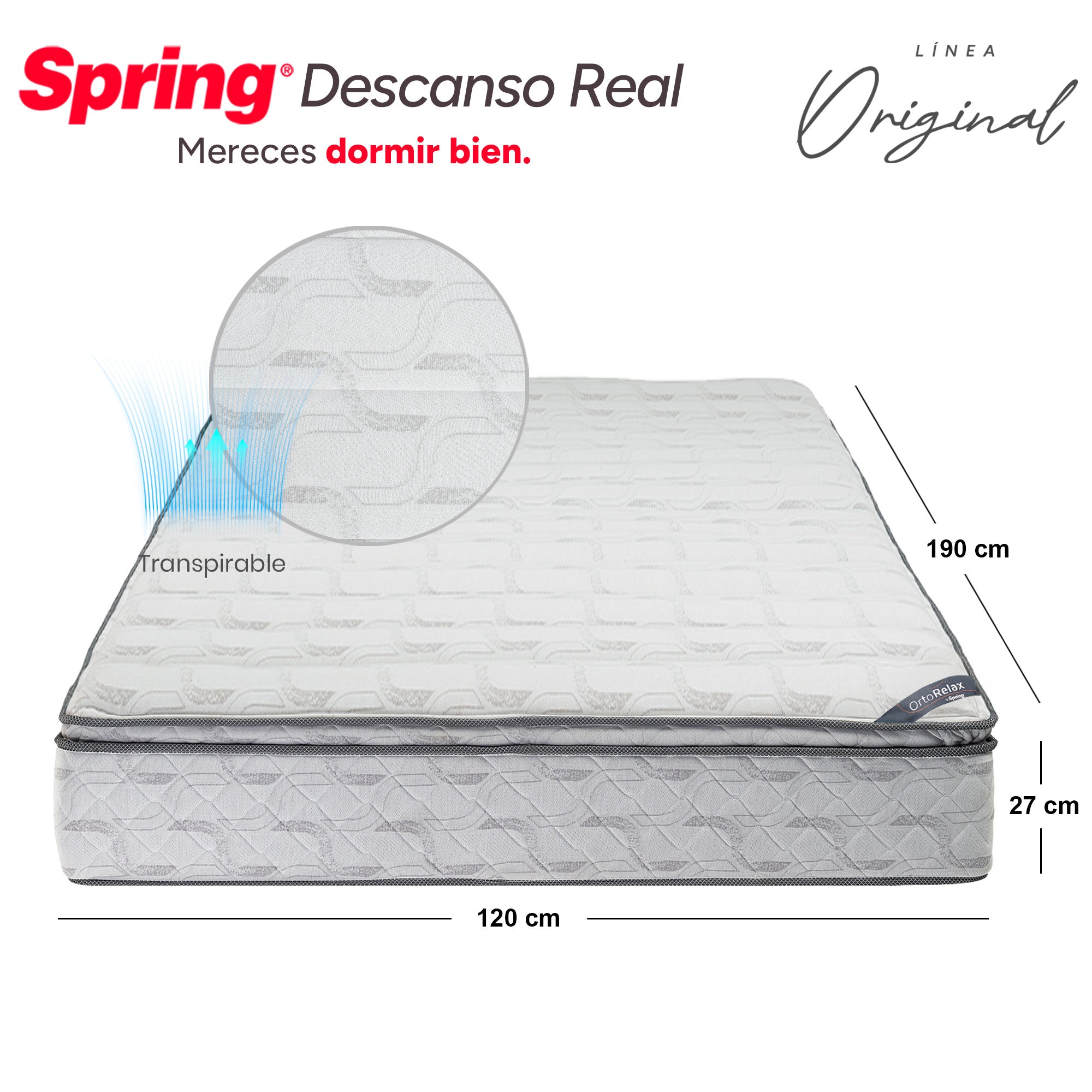 Colchón Spring Descanso Real Semidoble 120X190 Cm + Set Almohada Siliconada