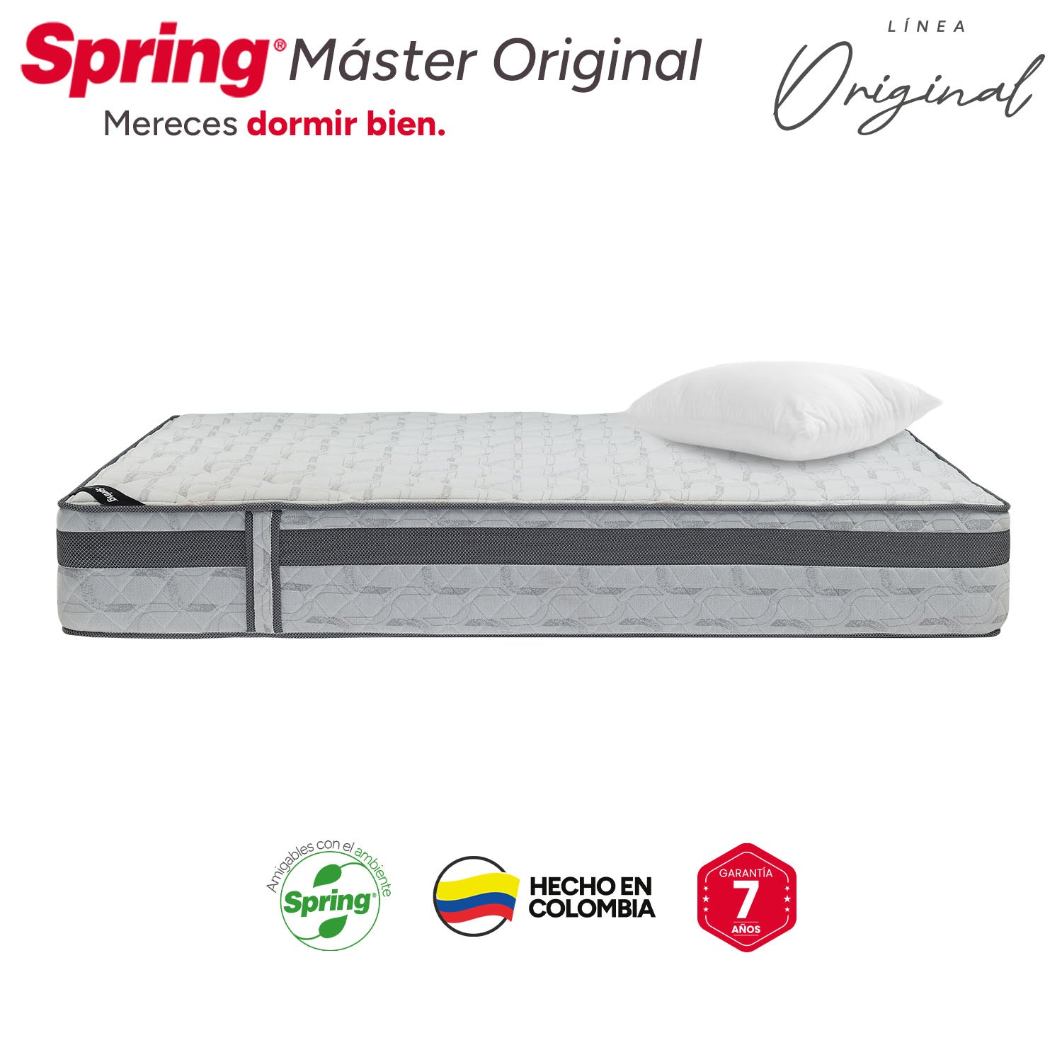 Combo Colchón Spring  Master Original Doble 140X190 Cm +  Set Almohada Siliconada
