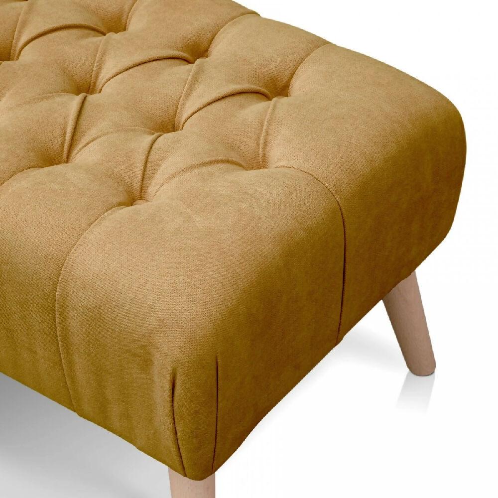 Banco Otomano Patas en Madera Tela Petfrendly Mostaza