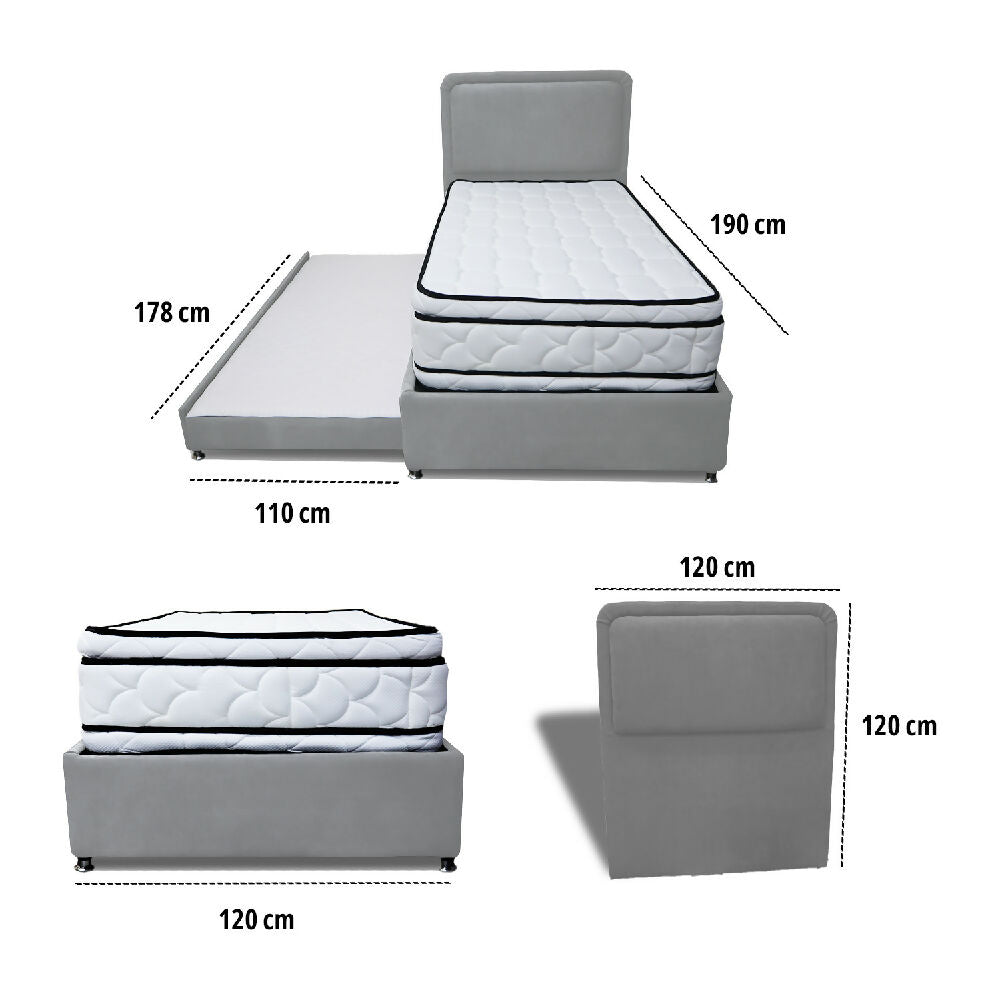 Combo Cama Tarima Nube 120x190 Semidoble Gris Claro mas Espaldar