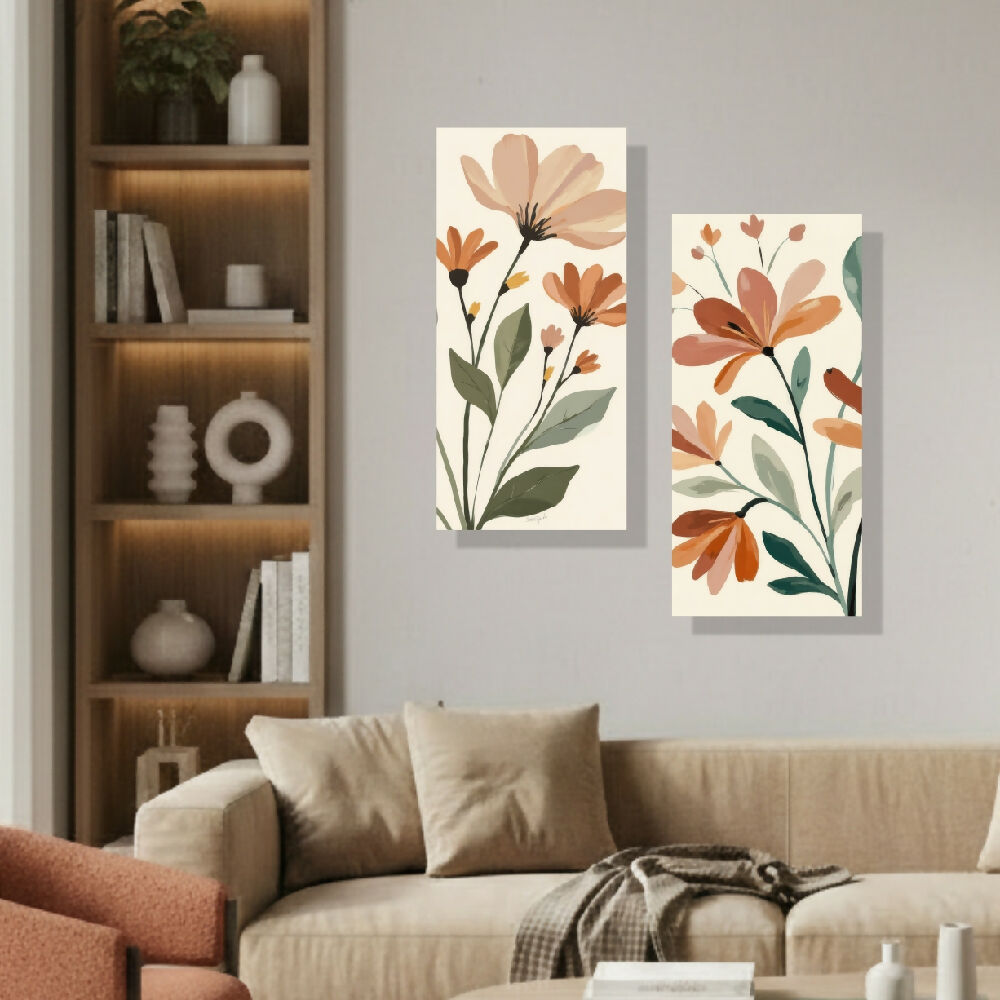 Lienzo Canvas Cuadro Díptico Armonía Vegetal 34x72cm c/u