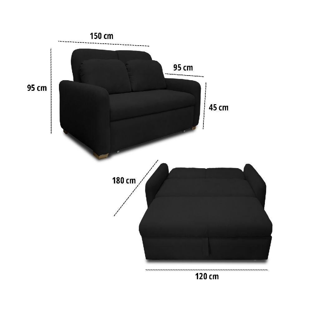 Sofacama Nube Multifuncional Carrito Reclinable Negro + Cojines