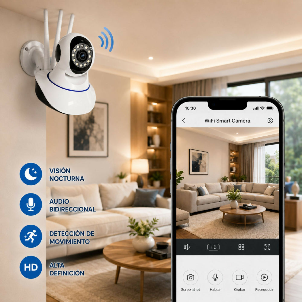 Cámara De Seguridad IP WiFi 3 Antenas Con Monitoreo Remoto Desde App Y Detección De Movimiento
