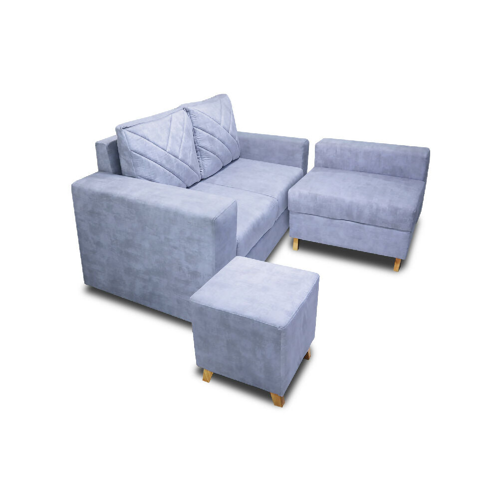 Sala Amsterdam + Silla + Puff en Tela Amigable Con Mascotas 150X72X155 Cm Hielo