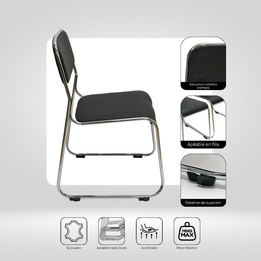 Silla Interlocutora Fija de Oficina Dubai Negra Cromada