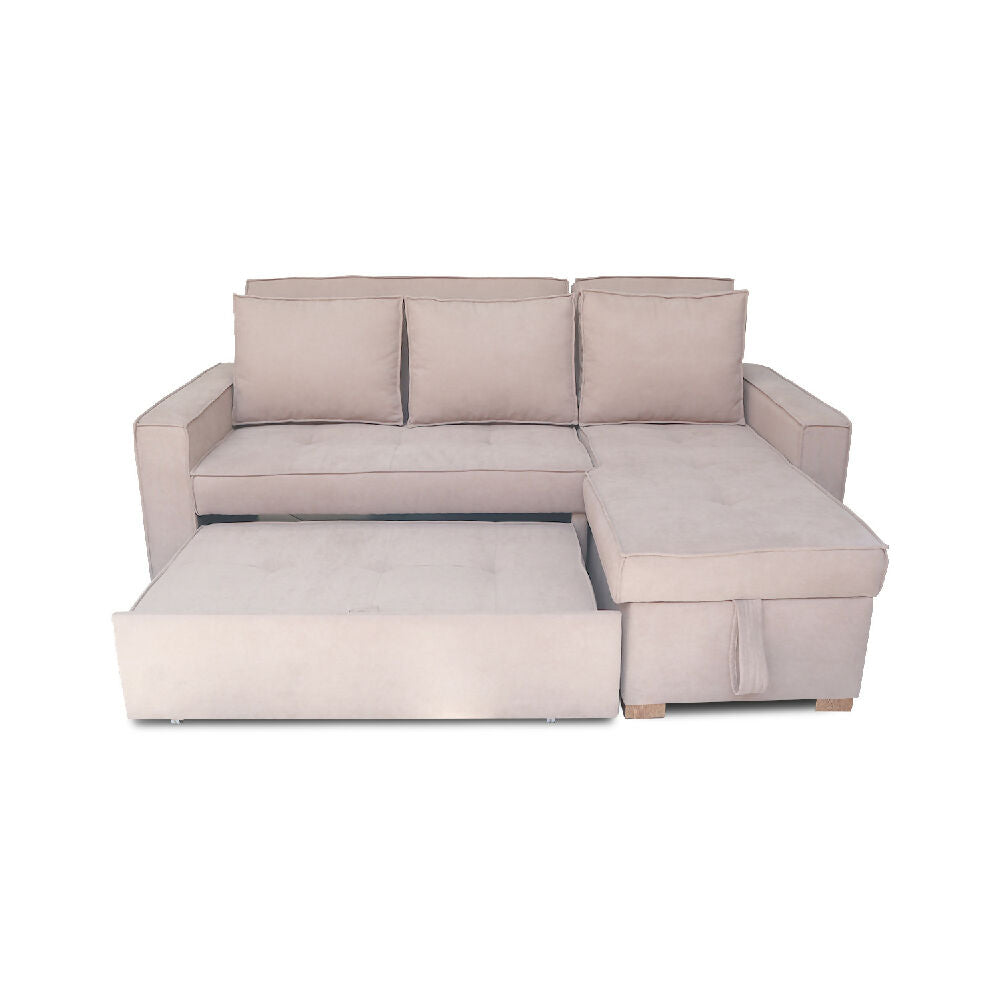 Esquinero Baúl Marsella Multifuncional Reclinable Derecho Beige + Cojines Decorativos