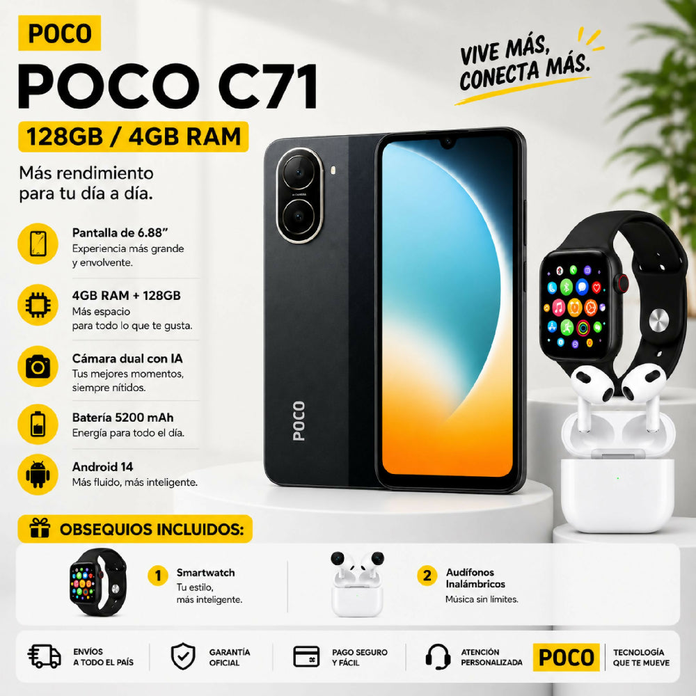 Celular Xiaomi POCO C71 128gb 4gb Ram + Obsequio Incluido Negro