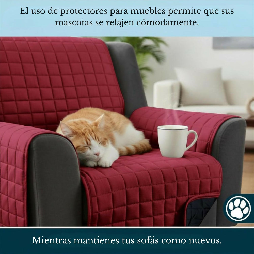 Protector de Sofá 1 Puesto Acolchado Doble Faz Unicolor Vino Tinto y Negro