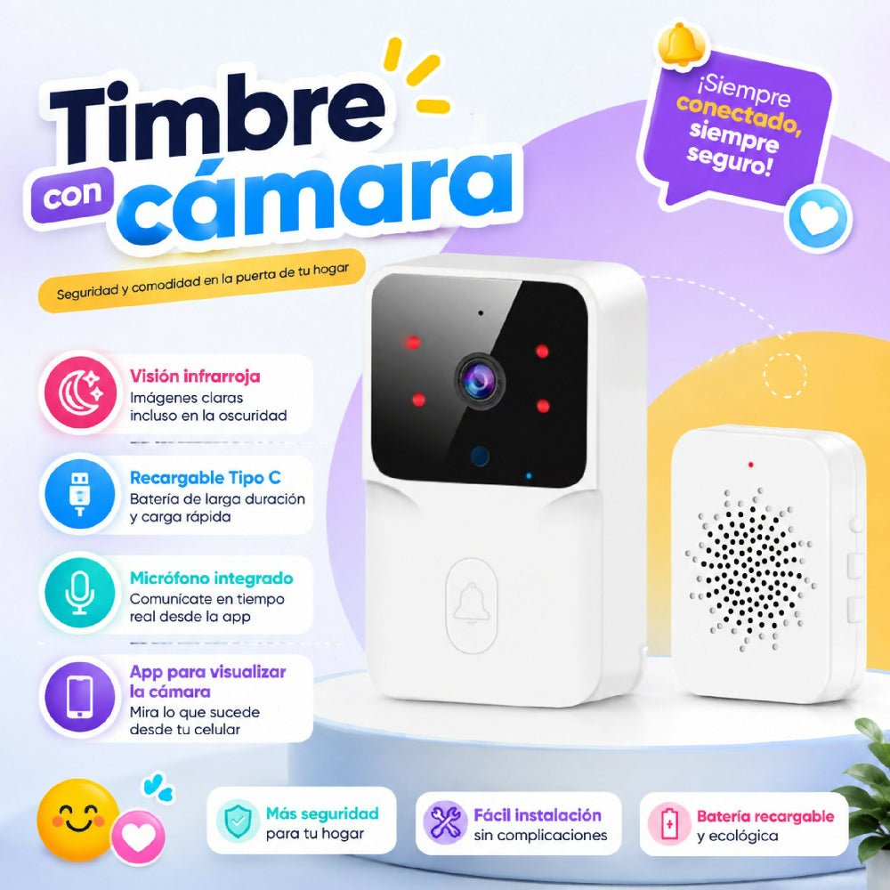 Camara Timbre De Seguridad Wi-Fi Con Alertas En Tiempo Real Para Hogar