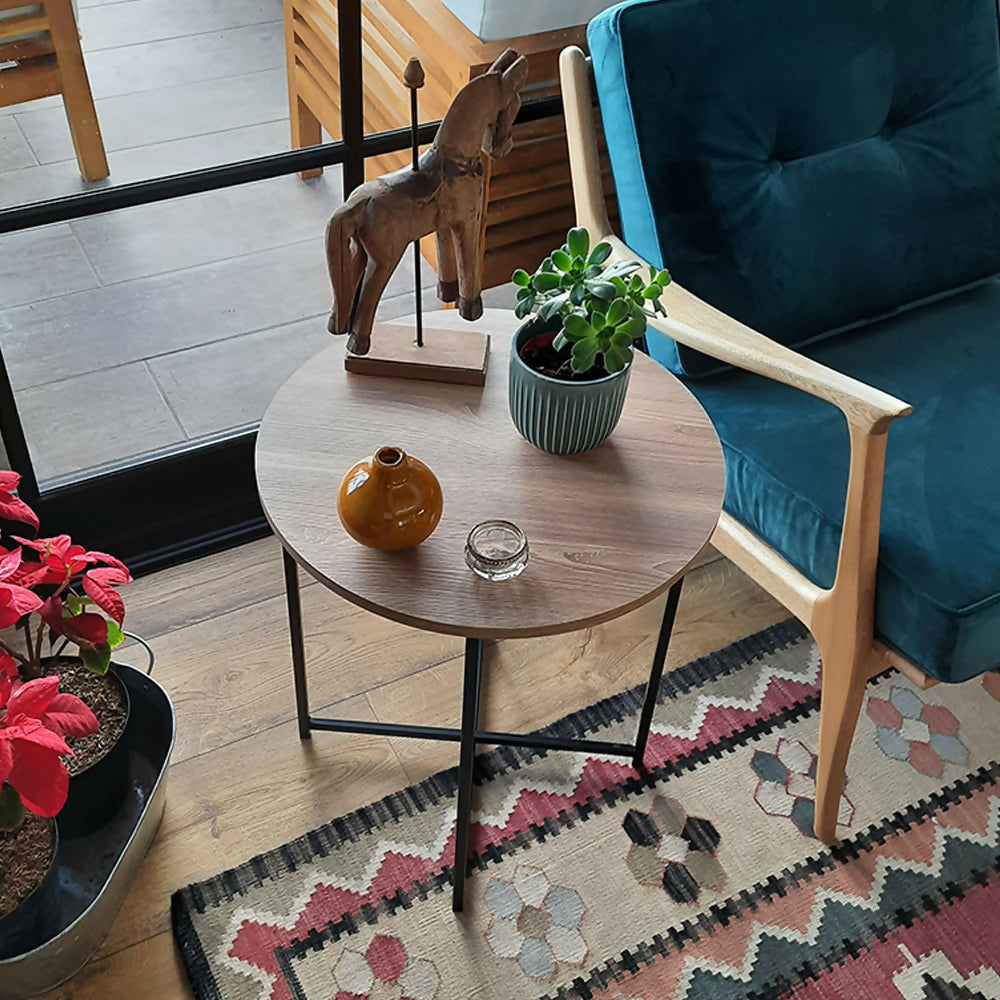 Mesa Auxiliar Cirklo Madera Natural + Negro