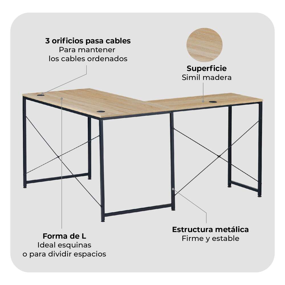 Escritorio en Forma de L, Café claro y Negro