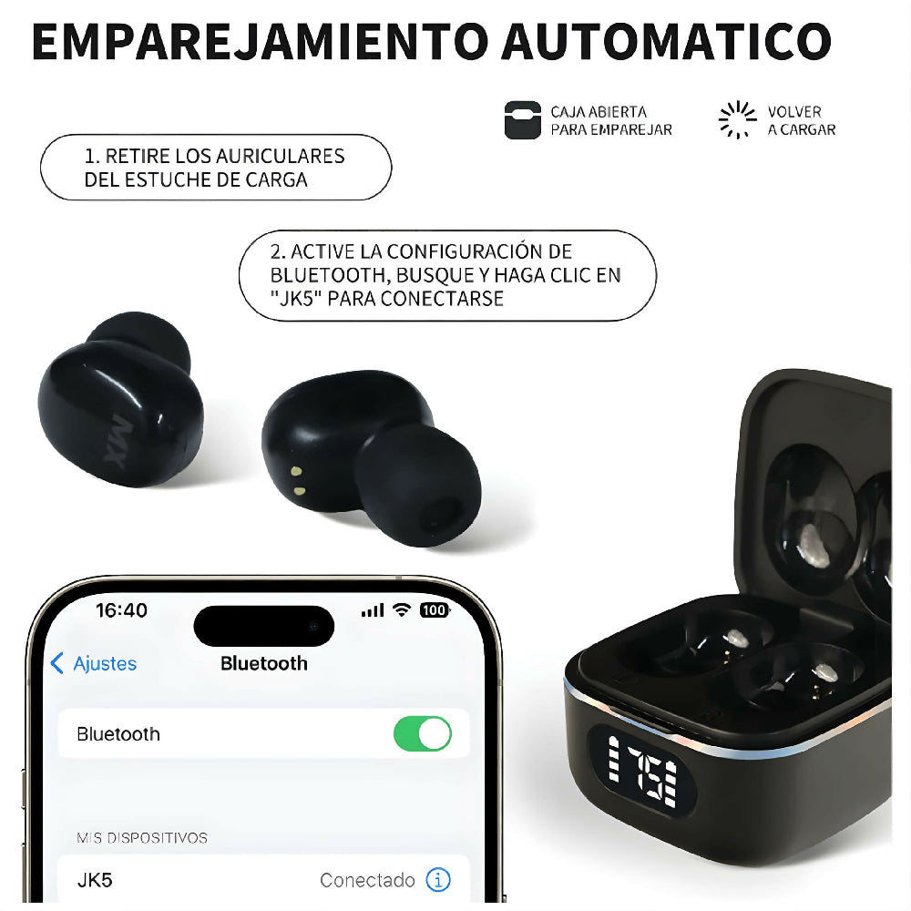 Combo Tecno Activo Audífonos Bluetooth JK5 + Smartwatch IW10 Mini + Morral Antirrobo Negro USB