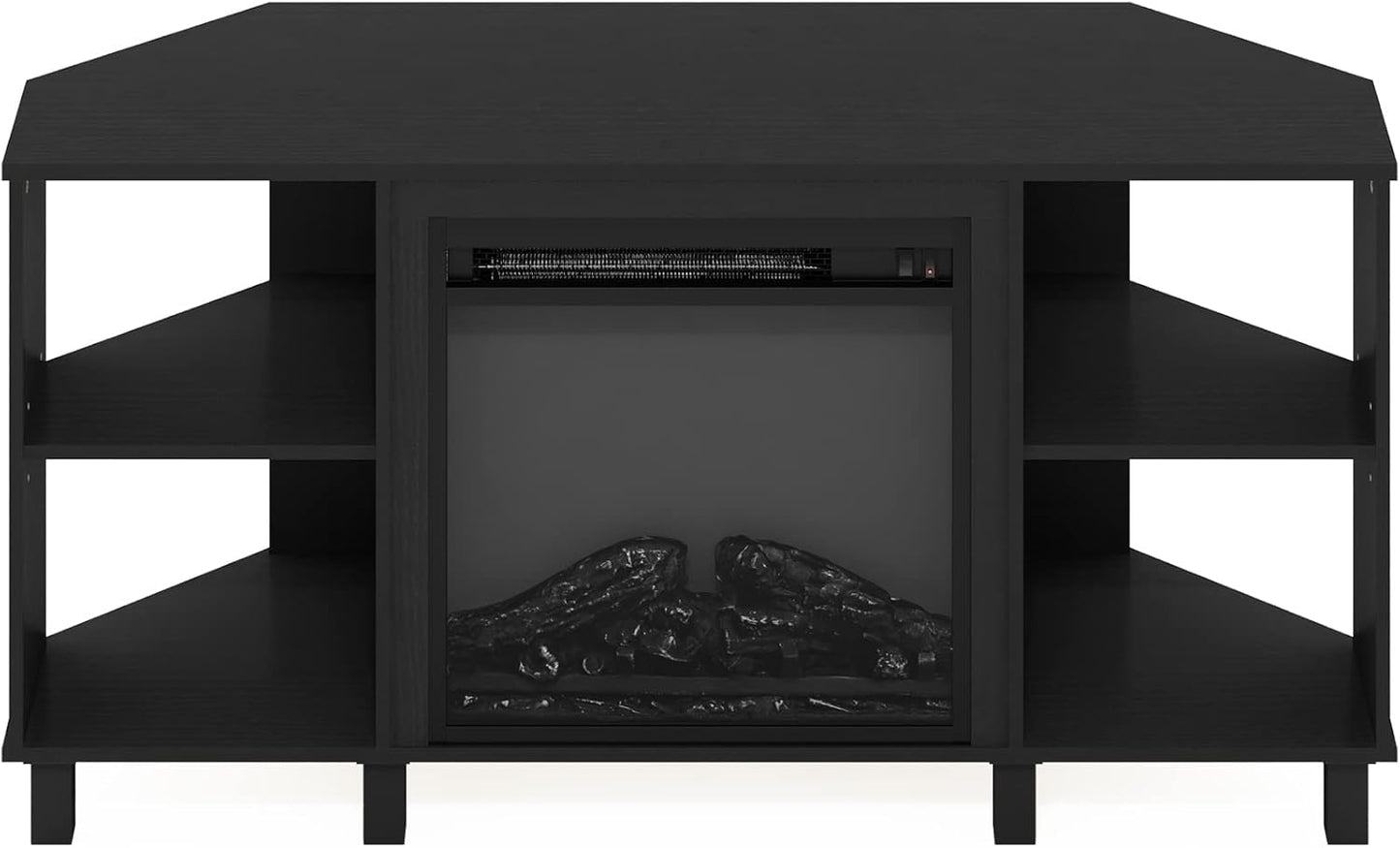 Furinno Jensen - Soporte esquinero para TV con chimenea, 4 compartimentos...