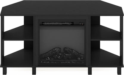 Furinno Jensen - Soporte esquinero para TV con chimenea, 4 compartimentos...