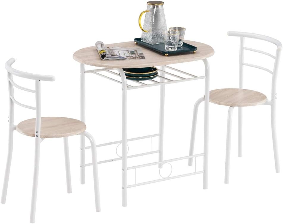 Juego de mesa redonda y silla de madera de 3 piezas para cocina, comedor,