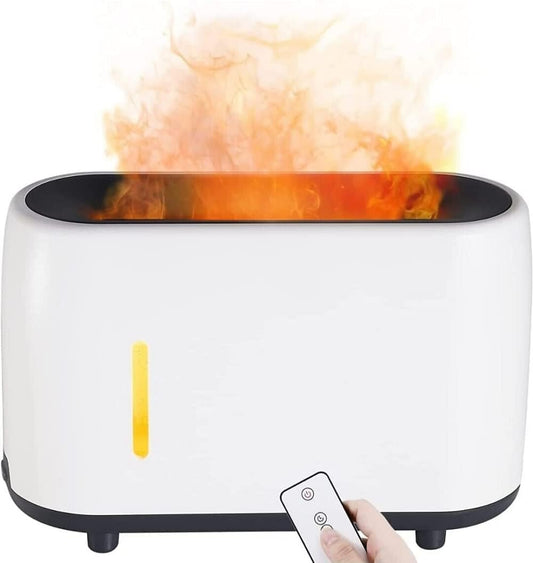 Humidificador de niebla de llama con 2 puertos de carga USB en blanco