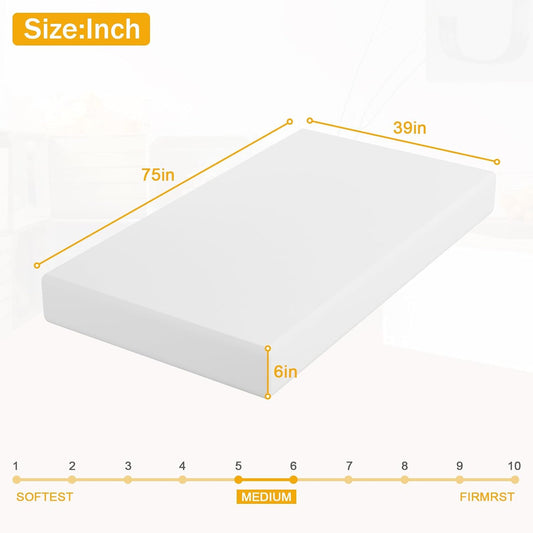 Colchón individual de 6 pulgadas, colchón de espuma viscoelástica de gel, sin