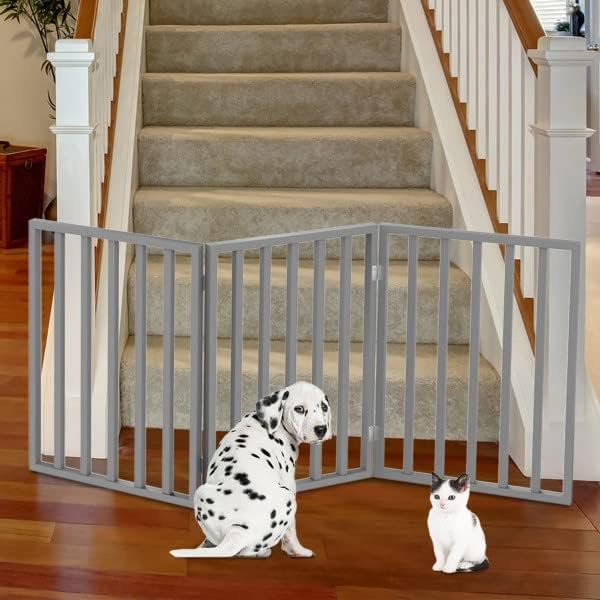 PETMAKER 80-62875-G Puerta de madera para mascotas - Valla plegable de 3...