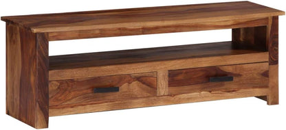 Mueble de TV de madera maciza Sheesham rústico, resistente, 2 cajones,