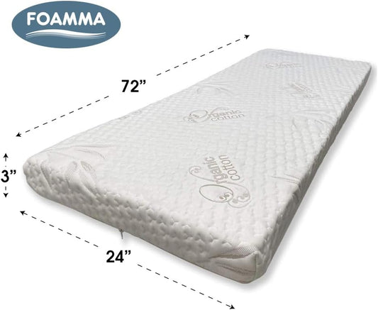 Foamma Colchón de espuma viscoelástica de gel viscoso de 3 x 24 x 72 pulgadas,