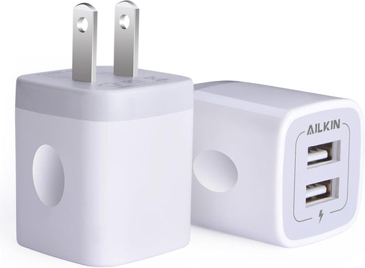 AILKIN - Cargador de pared USB, adaptador de carga, paquete de 2 unidades de...