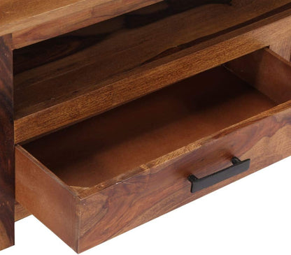 Mueble de TV de madera maciza Sheesham rústico, resistente, 2 cajones,