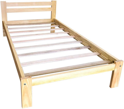 Tiendaas Cama individual de madera de pino maciza, acabado de pino natural,