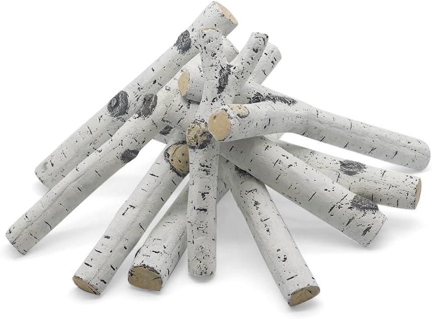 Juego de troncos de cerámica para chimenea de gas, troncos de madera de abedul