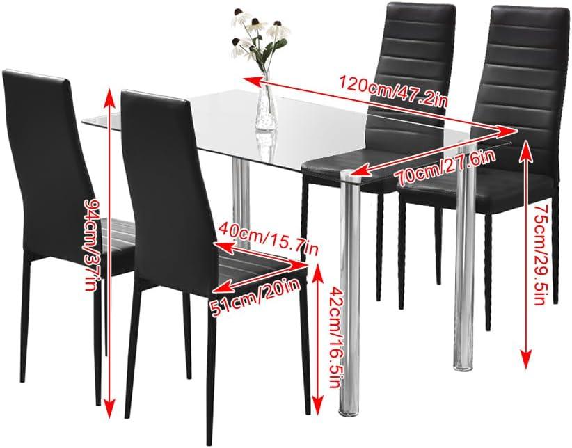 4HOMART Juego de 5 mesas de comedor y sillas negras de cristal, mesa de comedor