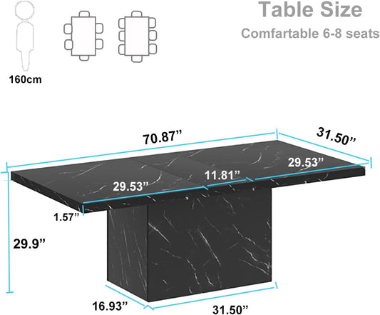 Mesa de comedor moderna negra, mesa de comedor de mármol sintético de granja,