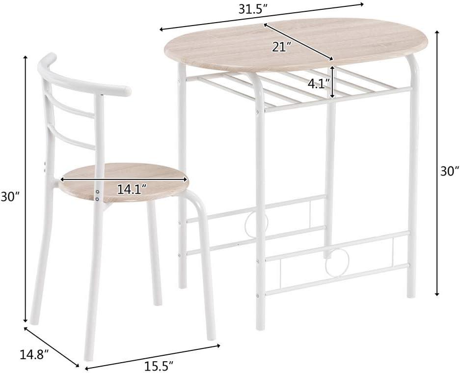 Juego de mesa redonda y silla de madera de 3 piezas para cocina, comedor,