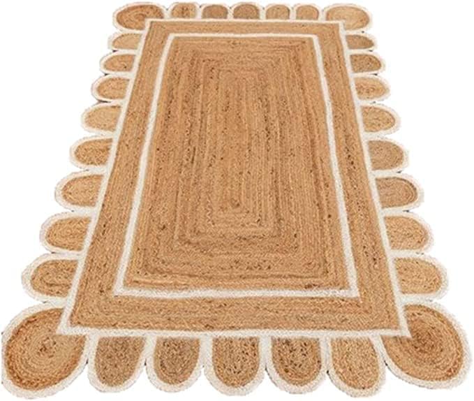 Alfombra bohemia de yute con patrón festoneado (blanco hueso, 2'x3')