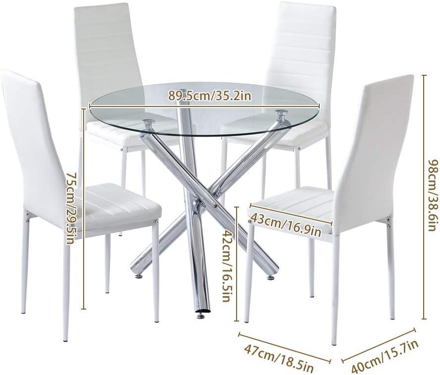 Mesa de comedor con sillas, mesa de comedor de cristal templado moderna y